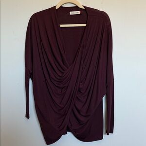 Draped Long Sleeve Top in Burgundy